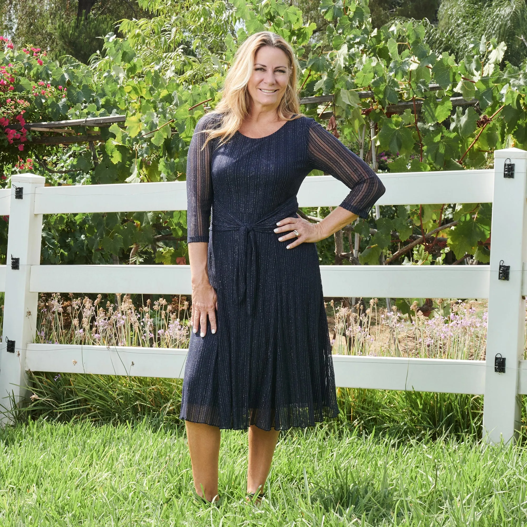 Faye Midnight Metallic Wrap Midi Dress