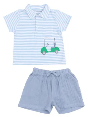 Golf Applique Polo Shirt & Muslin Short Set