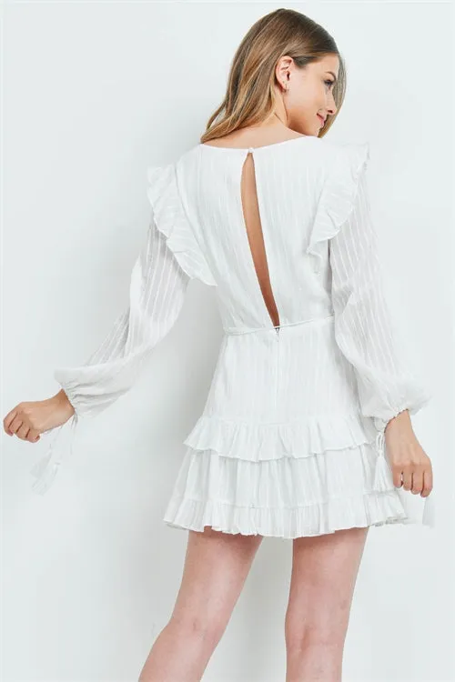 Ivory Long Sleeve Boho Inspired Ruffle Dress