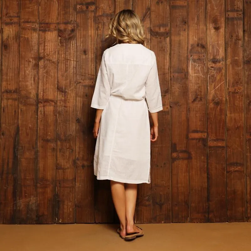 Kingsley Mombasa Cruising Linen V-Notch Dress - Pelican