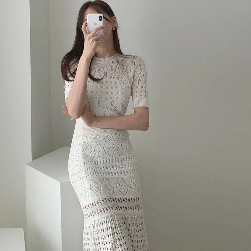 Open-Knit Soft Viscose Fishtail Dress