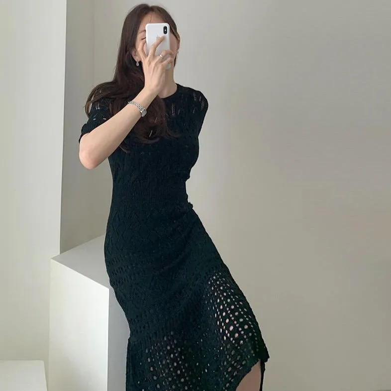 Open-Knit Soft Viscose Fishtail Dress