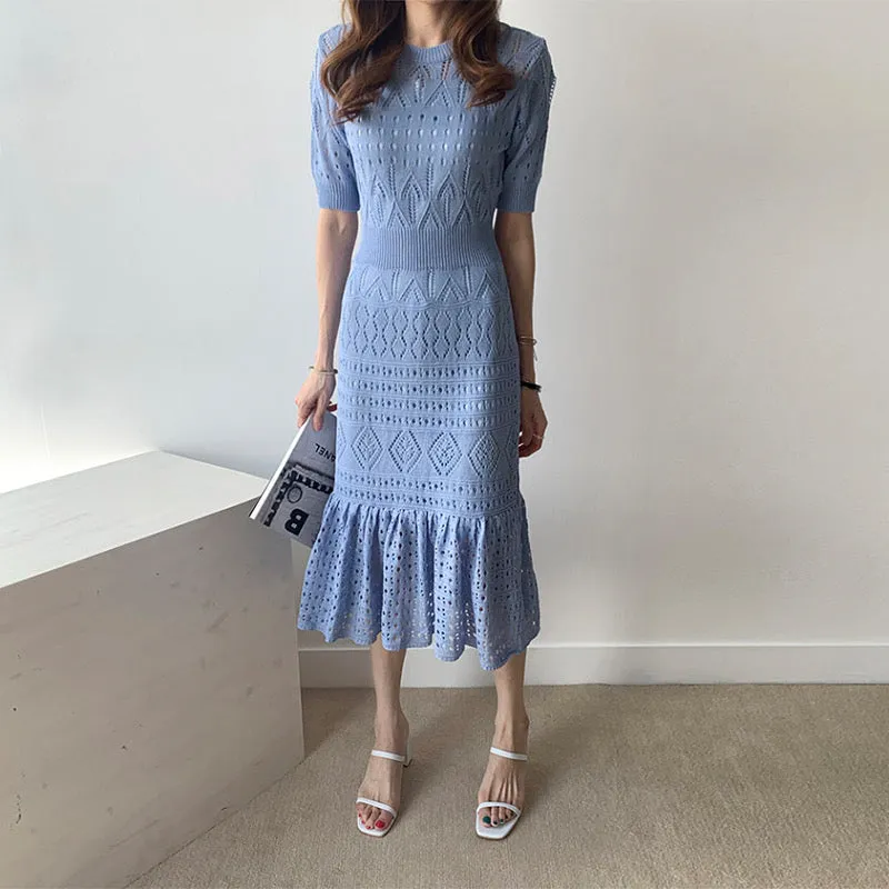 Open-Knit Soft Viscose Fishtail Dress
