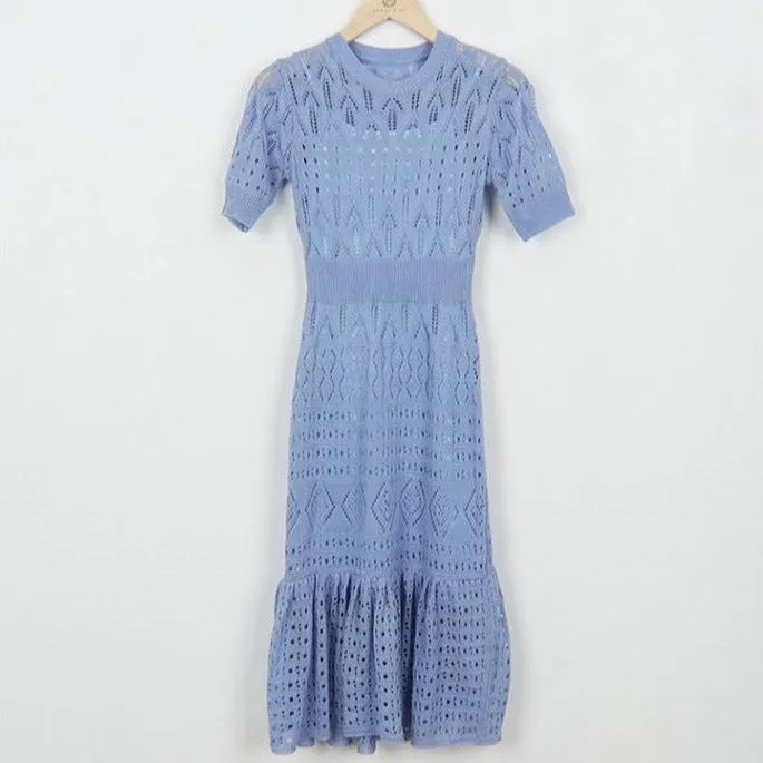 Open-Knit Soft Viscose Fishtail Dress