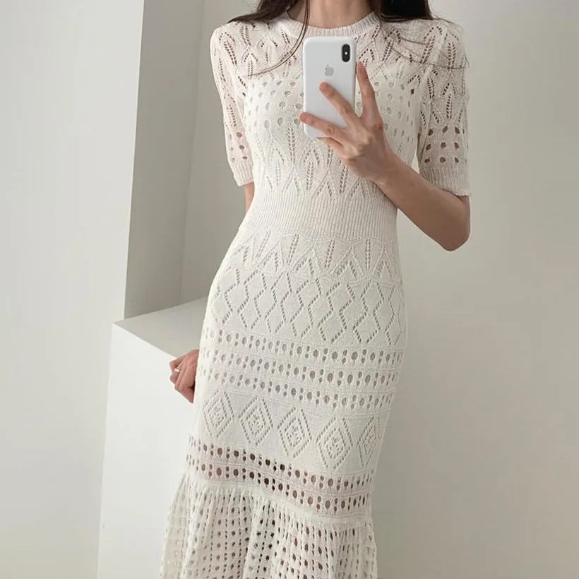 Open-Knit Soft Viscose Fishtail Dress