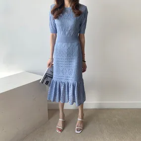 Open-Knit Soft Viscose Fishtail Dress