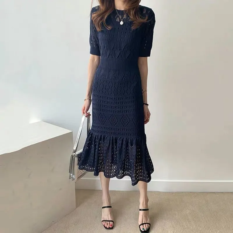 Open-Knit Soft Viscose Fishtail Dress