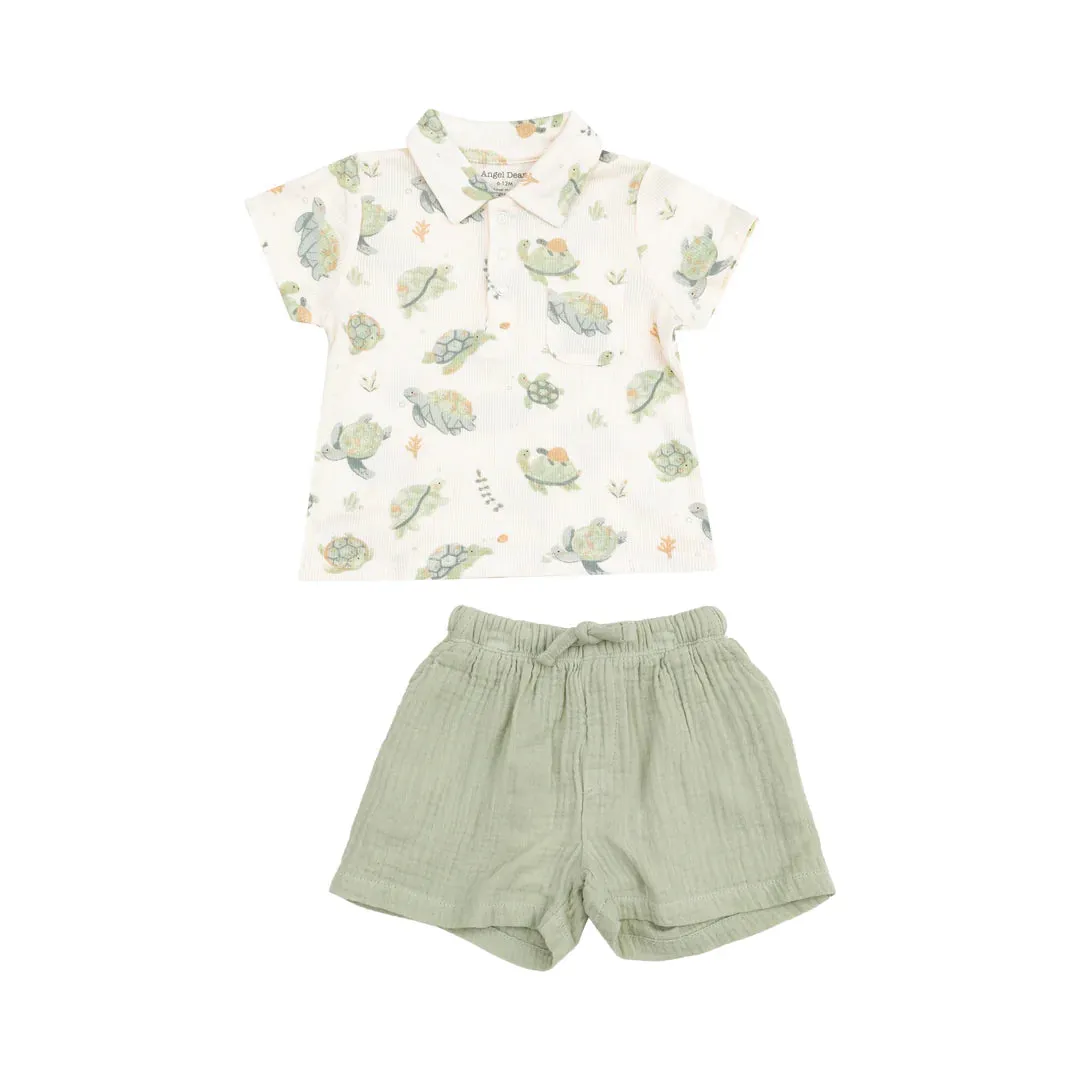 Sea Turtles Polo Shirt & Muslin Short Set