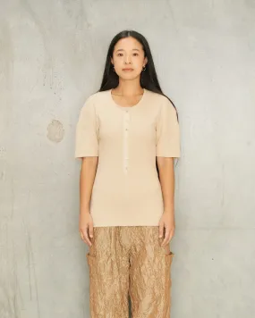 Warm Beige Fitted Henley T-Shirt